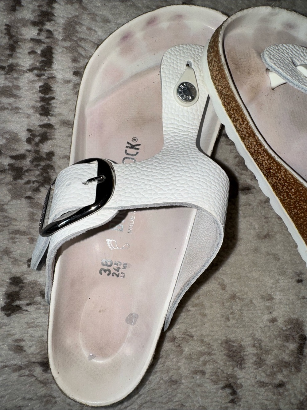 Birkenstock Gizeh Big Buckle Sandals White Pebbled Leather Thong Flip Flop Women - Picture 4 of 12